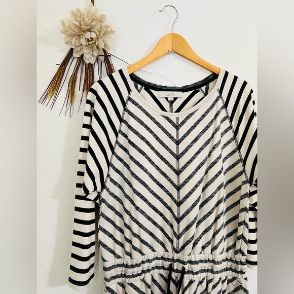 Loft White Black Striped Tie Waist Cotton Dress Size Small - Picture 7 of 7